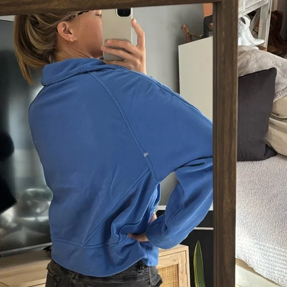 Blue Quarter-Zip Pullover Sweatshirt | Women’s Size XL - Picture 4 of 5